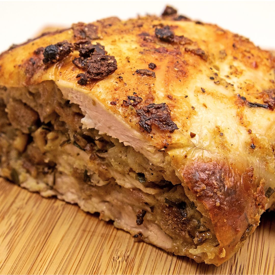 pollo relleno de manzana con nuez